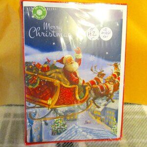 H2-NEW 12 Trifold Santa and Sleigh Cards w/ envelopes